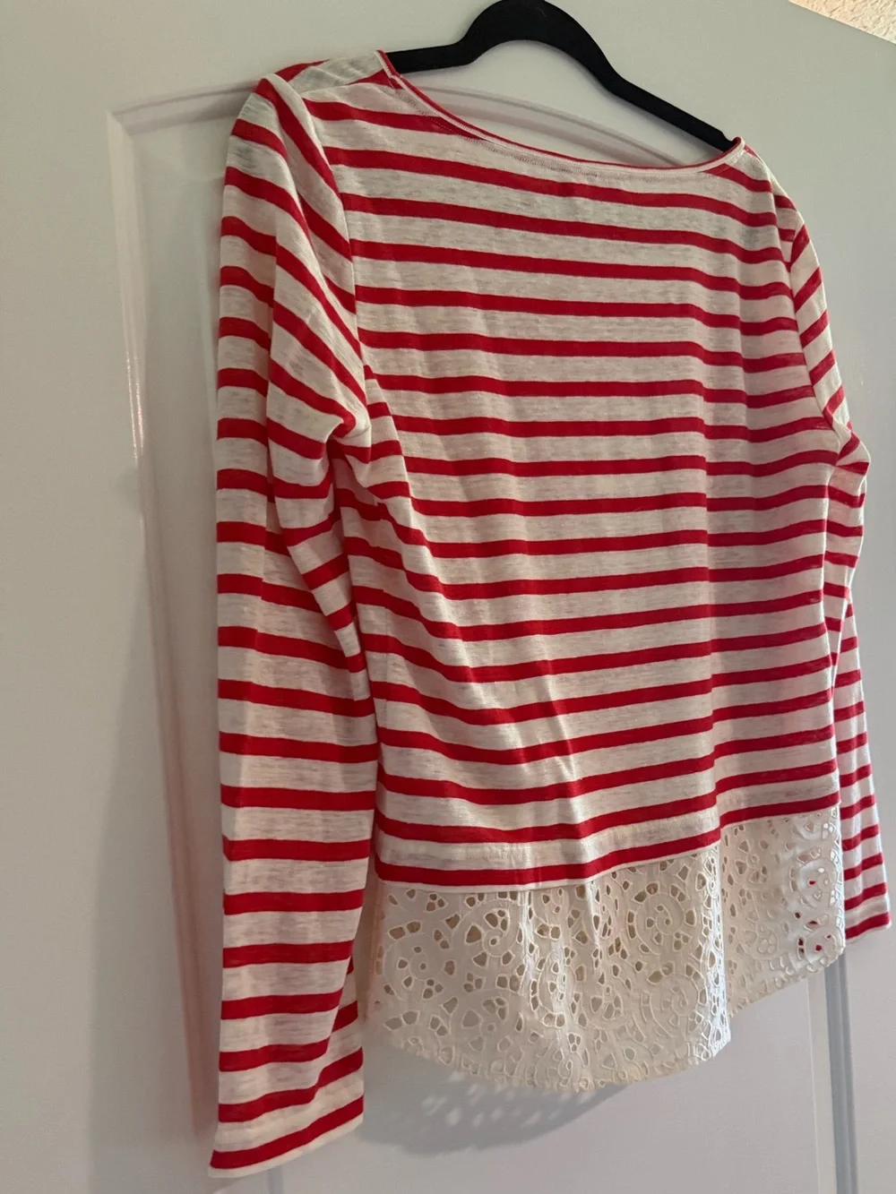 Tory Burch Linen Stripe Eyelet Hem Top Red Cream S/P NWT